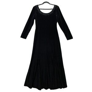 J.R. Nites by Caliendo Black Velvet Cocktail Sequin Top Dress Long Size 12
